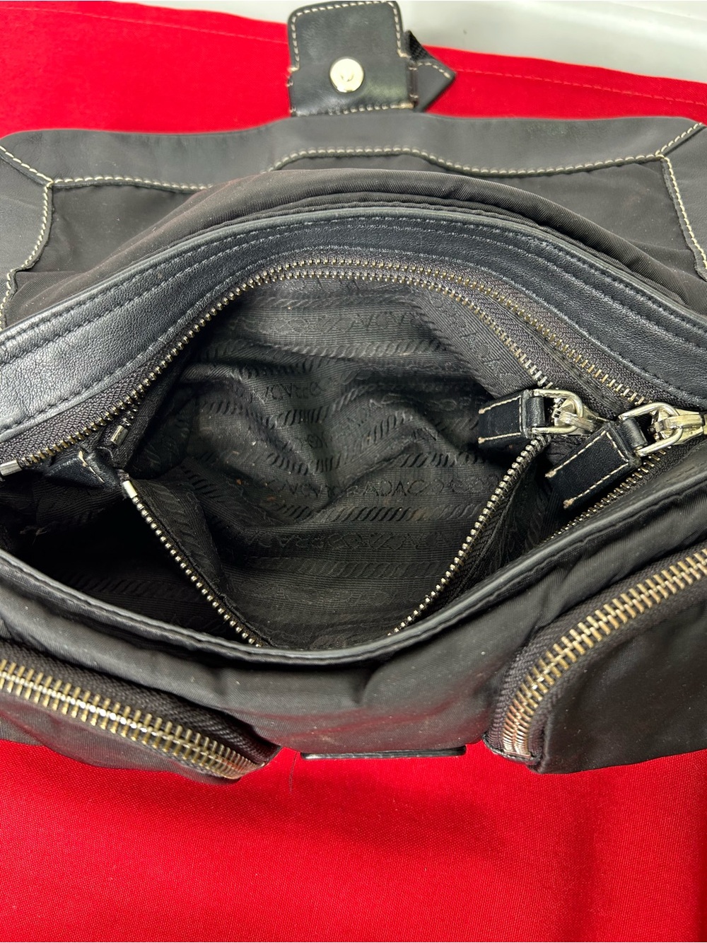 Prada Vintage Purse Nylon Leather Tessuto Silver Tone Hardware Accent - Picture 7 of 16